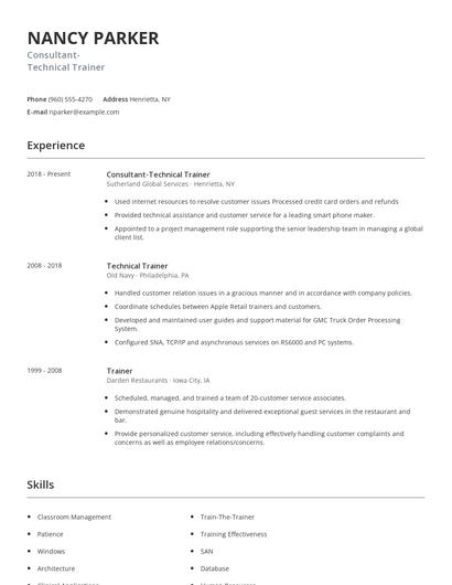 Consultant-Technical Trainer Resume