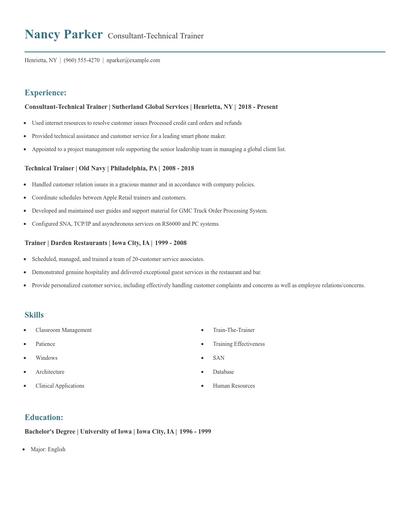 Consultant-Technical Trainer Resume