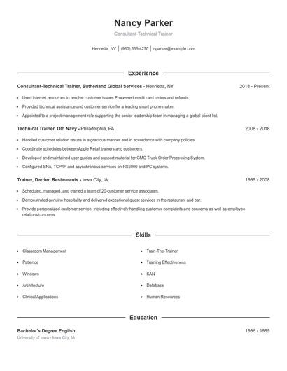 Consultant-Technical Trainer Resume