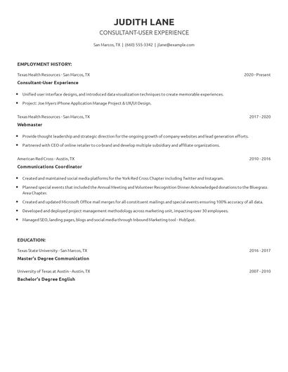 Consultant-User Experience Resume