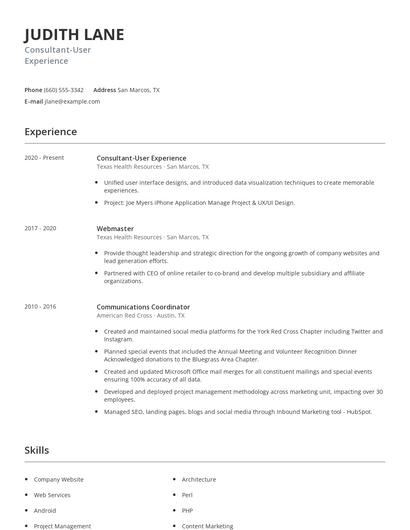 Consultant-User Experience Resume