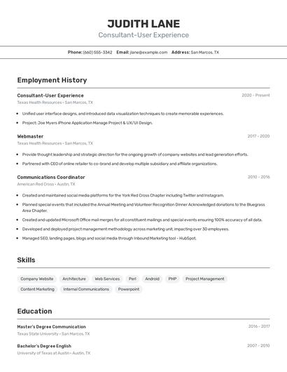 Consultant-User Experience Resume