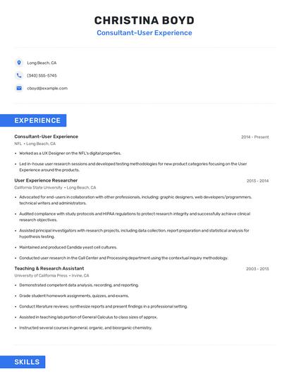 Consultant-User Experience Resume