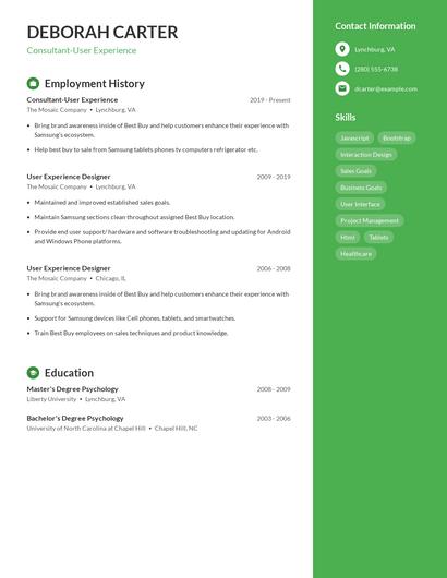 Consultant-User Experience Resume