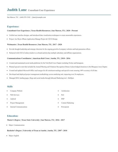 Consultant-User Experience Resume