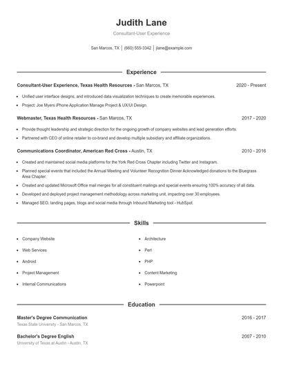 Consultant-User Experience Resume