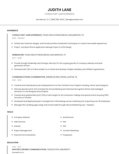 Consultant-User Experience Resume