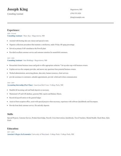 Consulting Assistant Resume