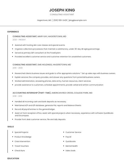 Consulting Assistant Resume