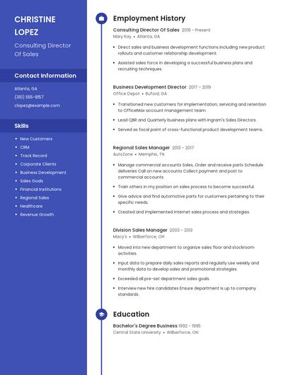 Consulting Director Of Sales Resume