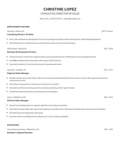 Consulting Director Of Sales Resume