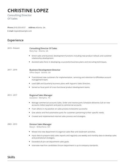 Consulting Director Of Sales Resume