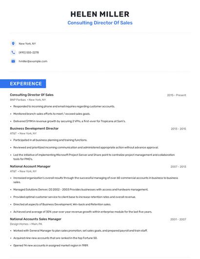 Consulting Director Of Sales Resume