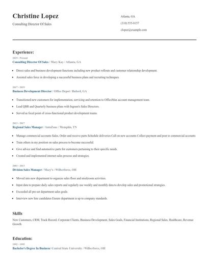 Consulting Director Of Sales Resume
