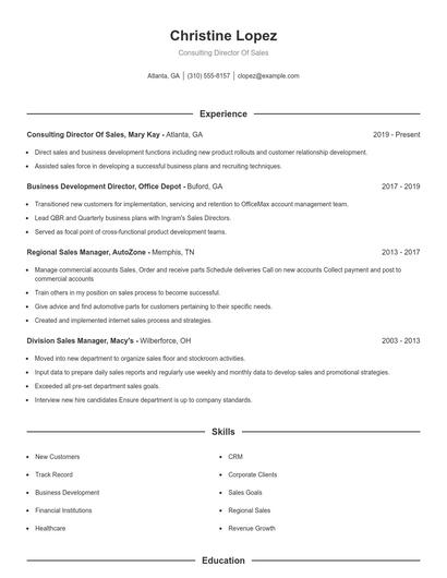 Consulting Director Of Sales Resume