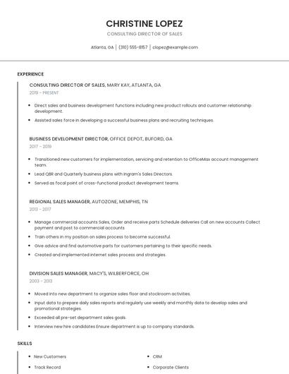 Consulting Director Of Sales Resume