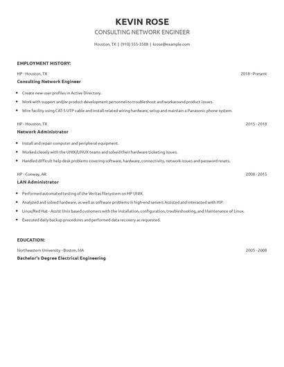 Consulting Network Engineer Resume