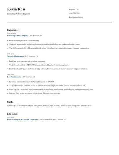 Consulting Network Engineer Resume