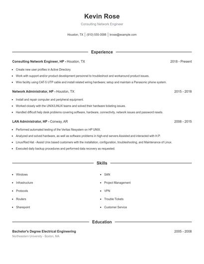 Consulting Network Engineer Resume
