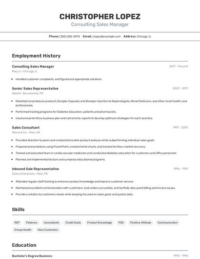 Consulting Sales Manager Resume