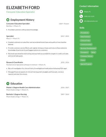 Consumer Education Specialist Resume