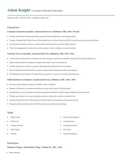 Consumer Education Specialist Resume