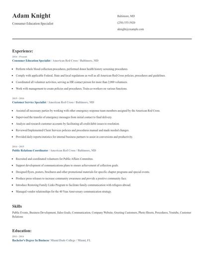 Consumer Education Specialist Resume