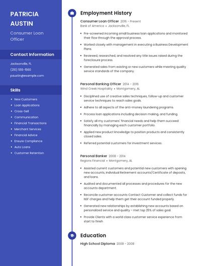 Consumer Loan Officer Resume