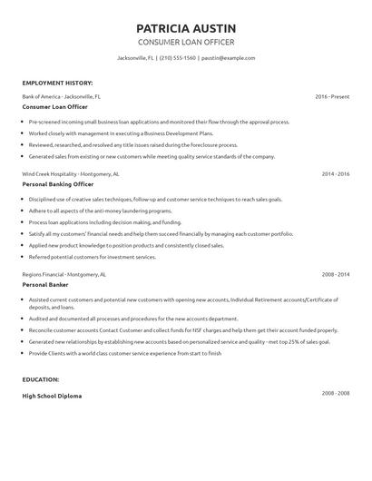Consumer Loan Officer Resume