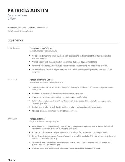 Consumer Loan Officer Resume