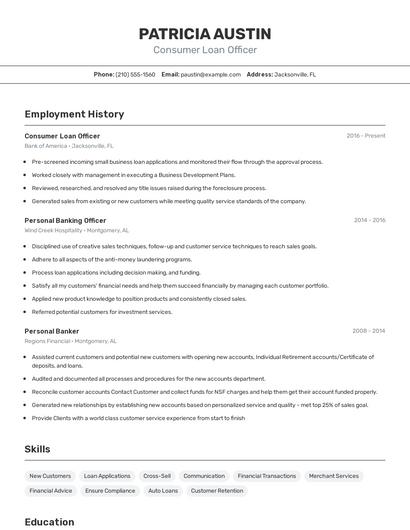 Consumer Loan Officer Resume