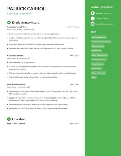 Consumer Loan Officer Resume