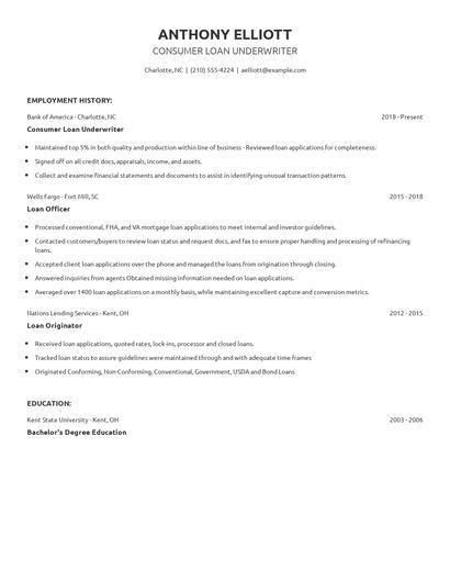Consumer Loan Underwriter Resume