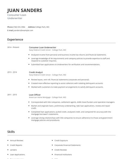 Consumer Loan Underwriter Resume