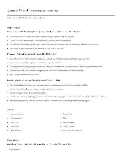 Consumer Loan Underwriter Resume