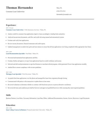 Consumer Loan Underwriter Resume