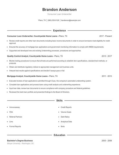 Consumer Loan Underwriter Resume