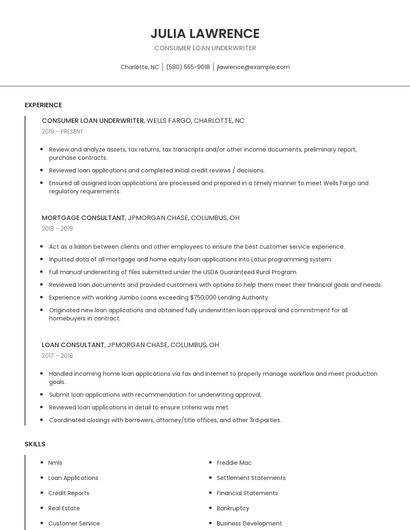Consumer Loan Underwriter Resume
