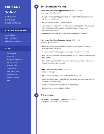Consumer Relations Representative Resume