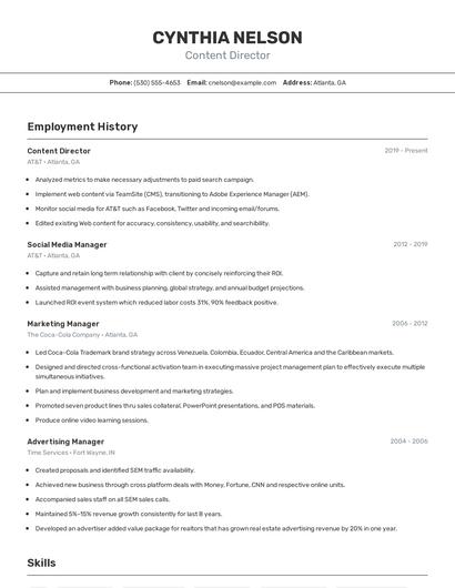 Content Director Resume