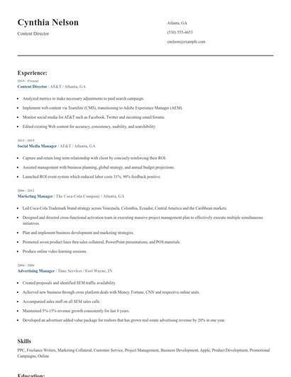 Content Director Resume