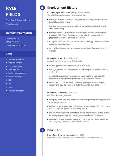 Content Specialist-Marketing Resume