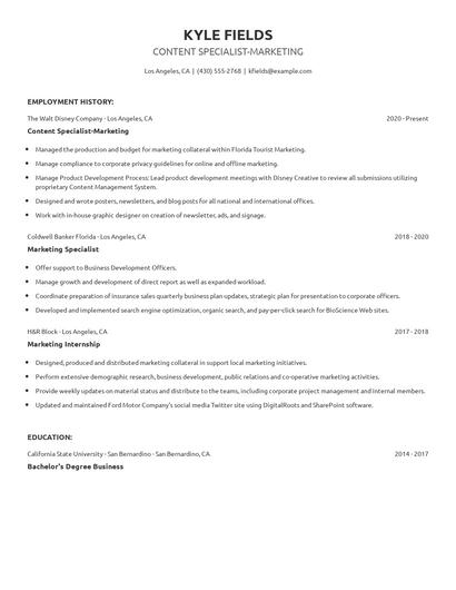 Content Specialist-Marketing Resume