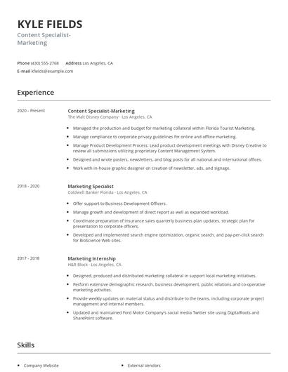 Content Specialist-Marketing Resume