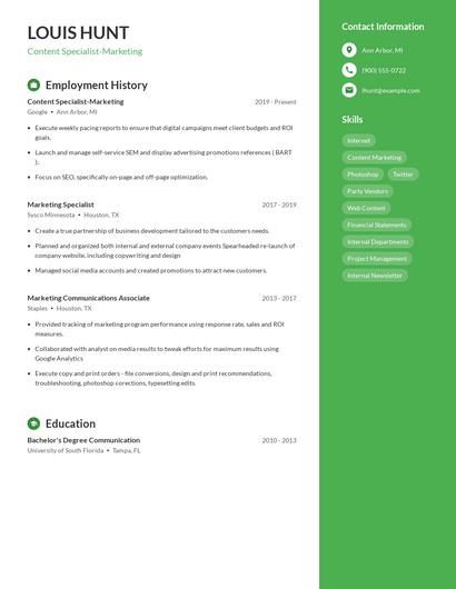 Content Specialist-Marketing Resume