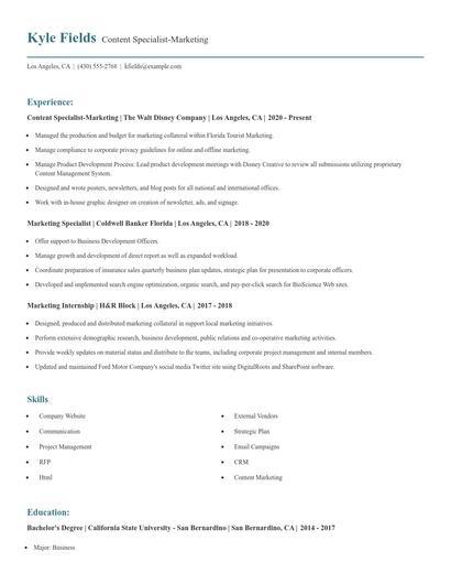 Content Specialist-Marketing Resume