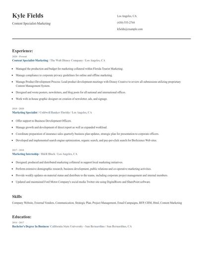 Content Specialist-Marketing Resume
