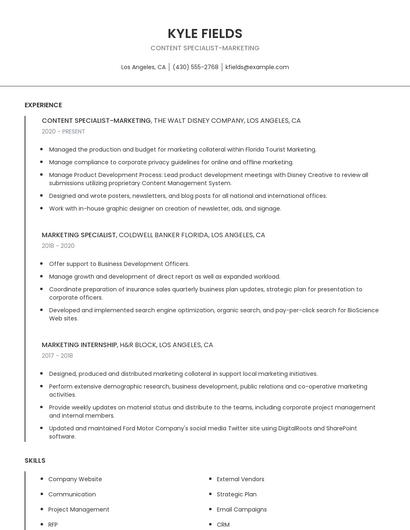 Content Specialist-Marketing Resume