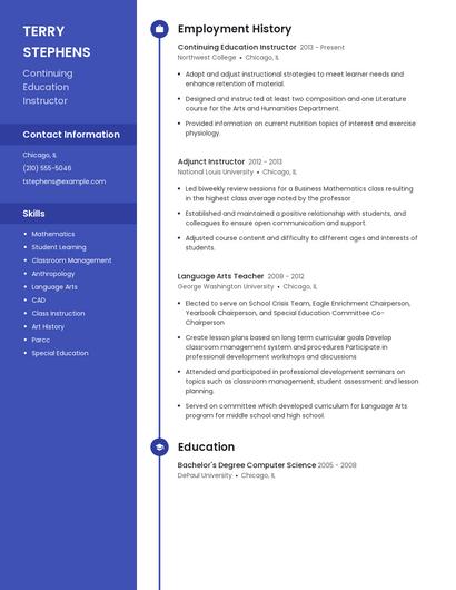 Continuing Education Instructor Resume