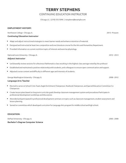 Continuing Education Instructor Resume